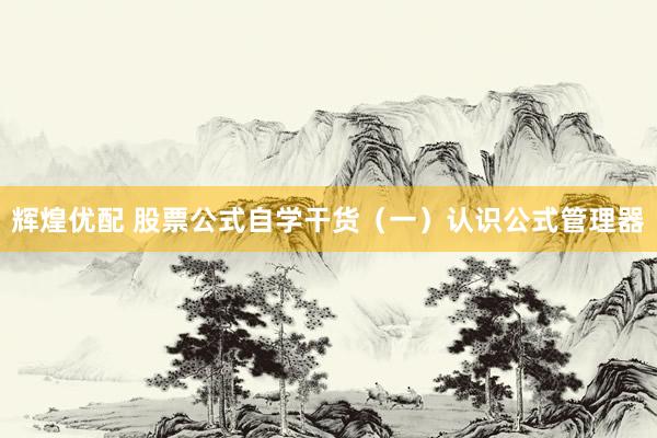 辉煌优配 股票公式自学干货（一）认识公式管理器