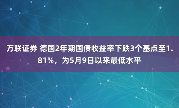 万联证券 德国2年期国债收益率下跌3个基点至1.81%，为5月9日以来最低水平