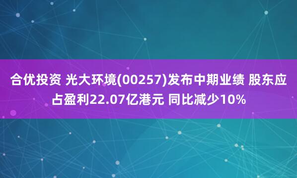 合优投资 光大环境(00257)发布中期业绩 股东应占盈利22.07亿港元 同比减少10%